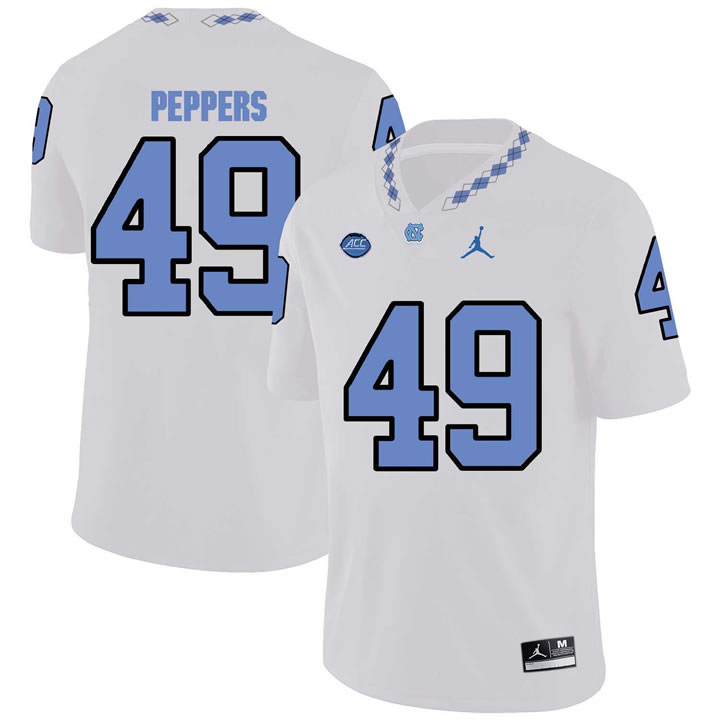 North Carolina Tar Heels #49 White Peppers Blue College Football Jersey